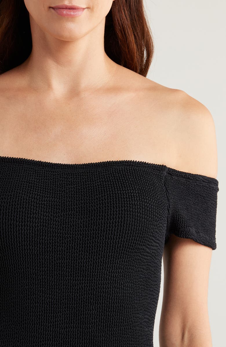 Hunza G Grace Off the Shoulder Seersucker One-Piece Swimsuit, Alternate, color,