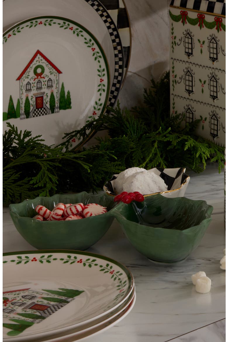 Courtly Check Holly Leaf Hand Painted Ceramic Candy Dish, Alternate, color, GREEN