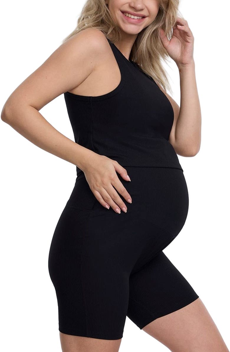 MOTHERHOOD MATERNITY Crew Neck Racerback Cropped Maternity Tank, Alternate, color, Black