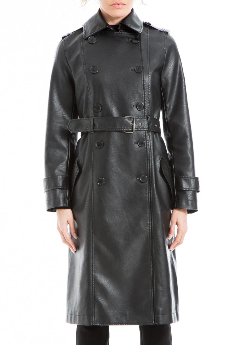 MAX STUDIO Faux Leather Long Trench Coat, Alternate, color,