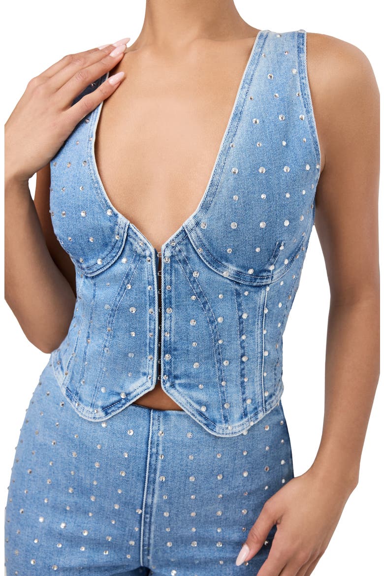 Dolly Crystal Denim Vest, Alternate, color, INDIGO1023