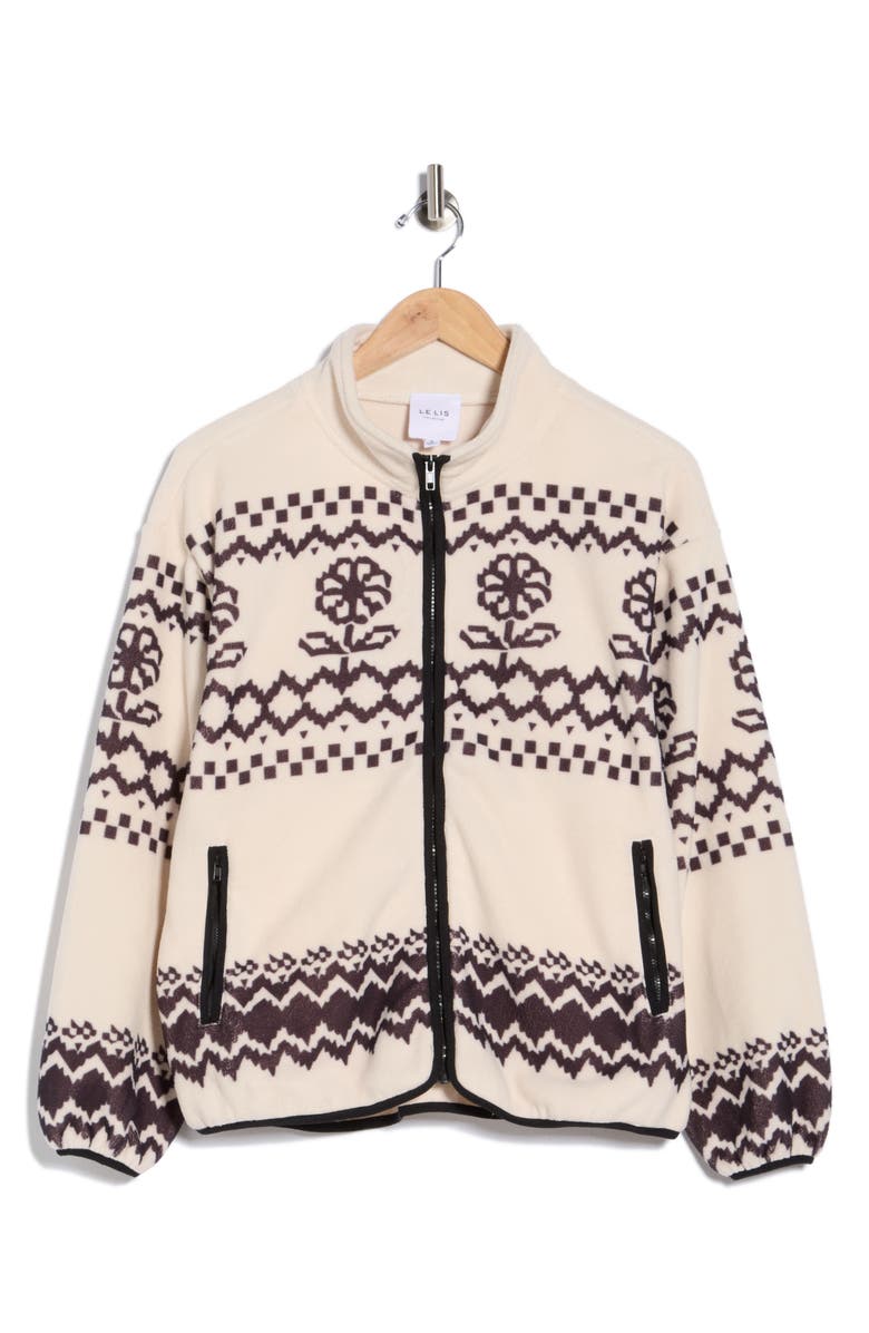 LE LIS Printed Fleece Jacket, Main, color, Cream-Black