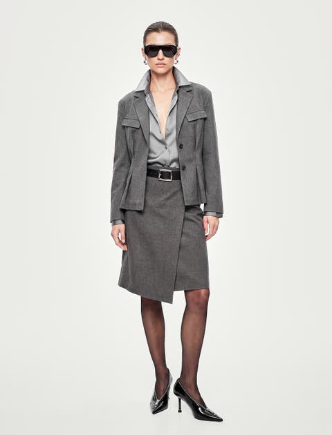 Long Sleeve Notched Lapel Pleated Peplum Blazer