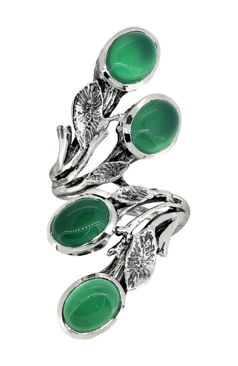 NITYA Green Onyx Statement Leaf Sterling Silver Ring, Alternate, color,
