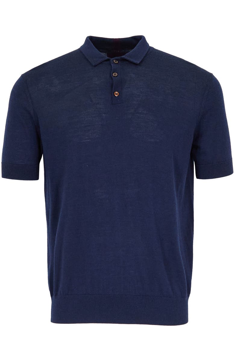 Lords of Harlech Pilgrim Merino Wool Polo Shirt, Main, color, Navy