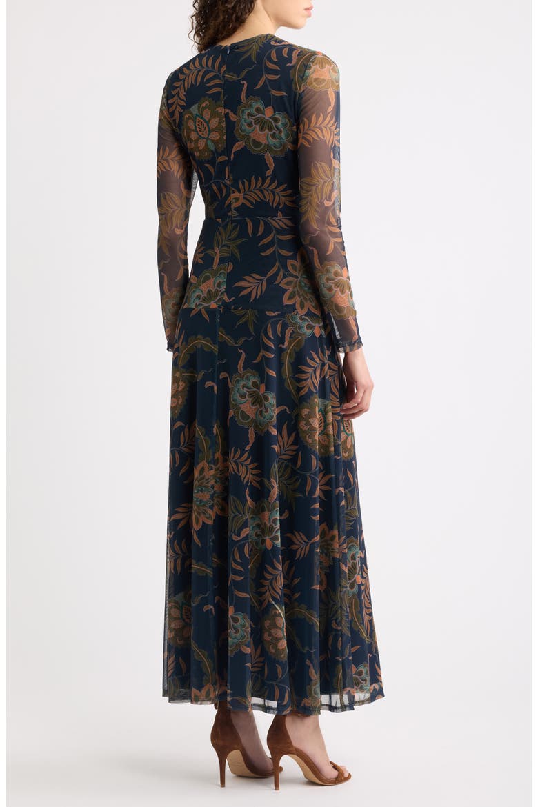 Long Sleeve Floral Print Mesh Maxi Dress, Alternate, color, NAVY MULTI