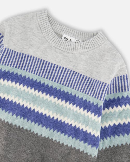 Deux Par Deux Knitted Jacquard Sweater In Gray