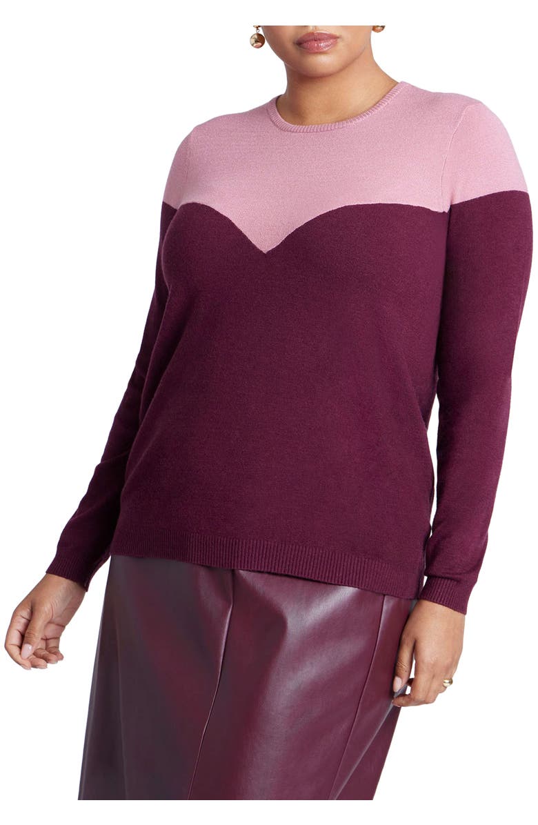 ELOQUII Sweetheart Colorblock Sweater, Main, color, Candy Pink Maroon Banner
