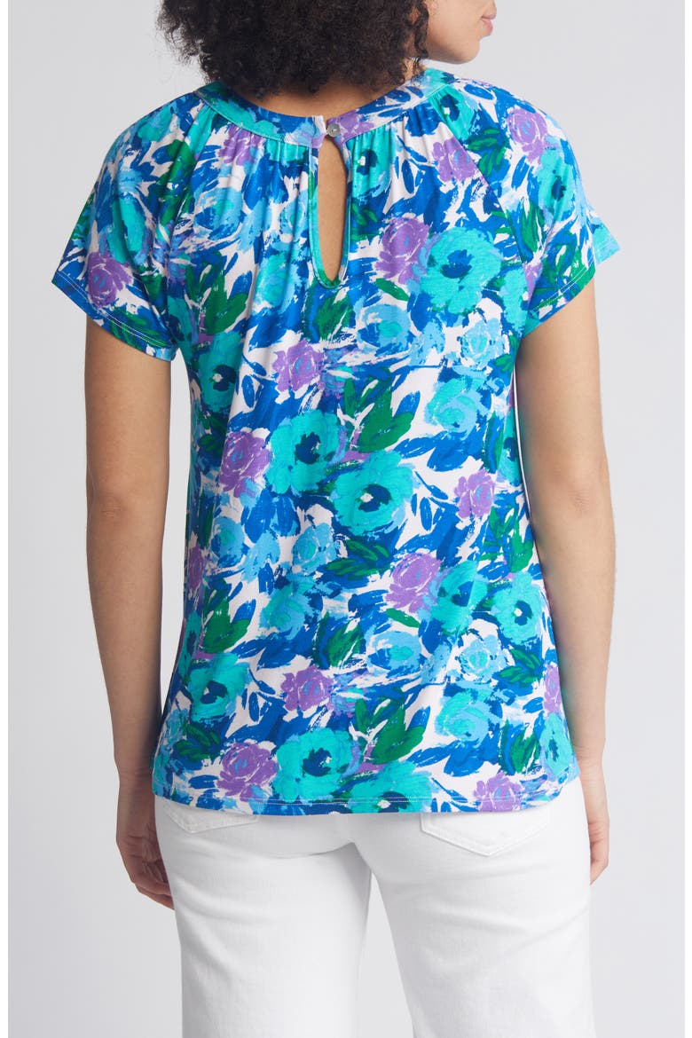 Floral Print Keyhole Top, Alternate, color, BLUE