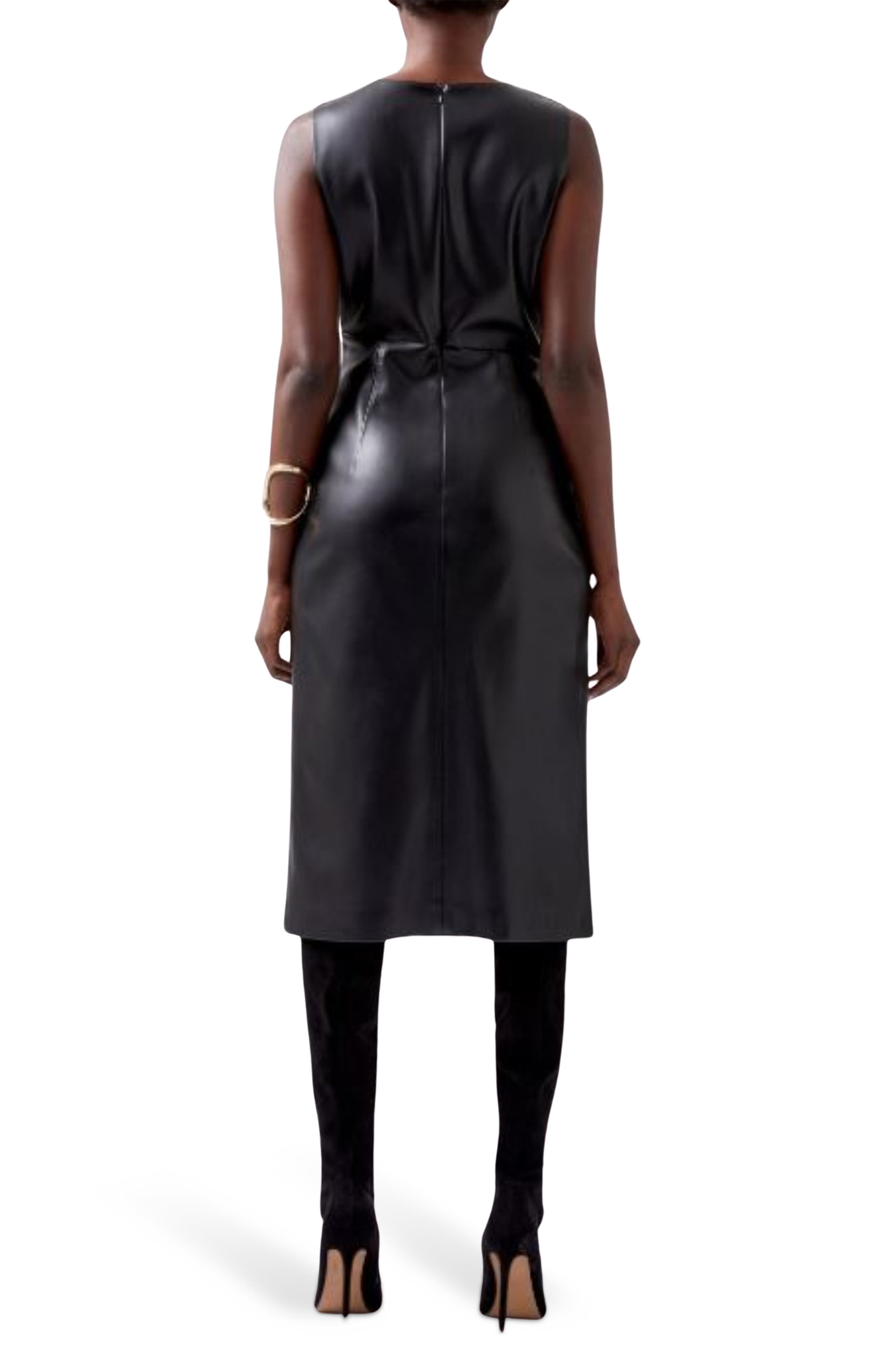 French Connection Elettra Faux Leather Sleeveless Midi Dress In Black
