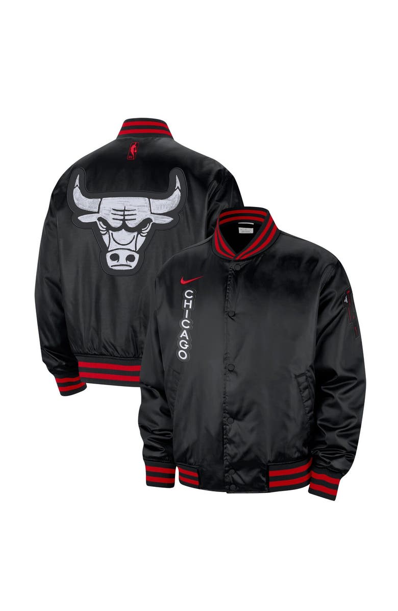Nike Men's Nike Black Chicago Bulls 2023/24 City Edition Courtside Premier Full-Snap Bomber Jacket, Main, color, 
