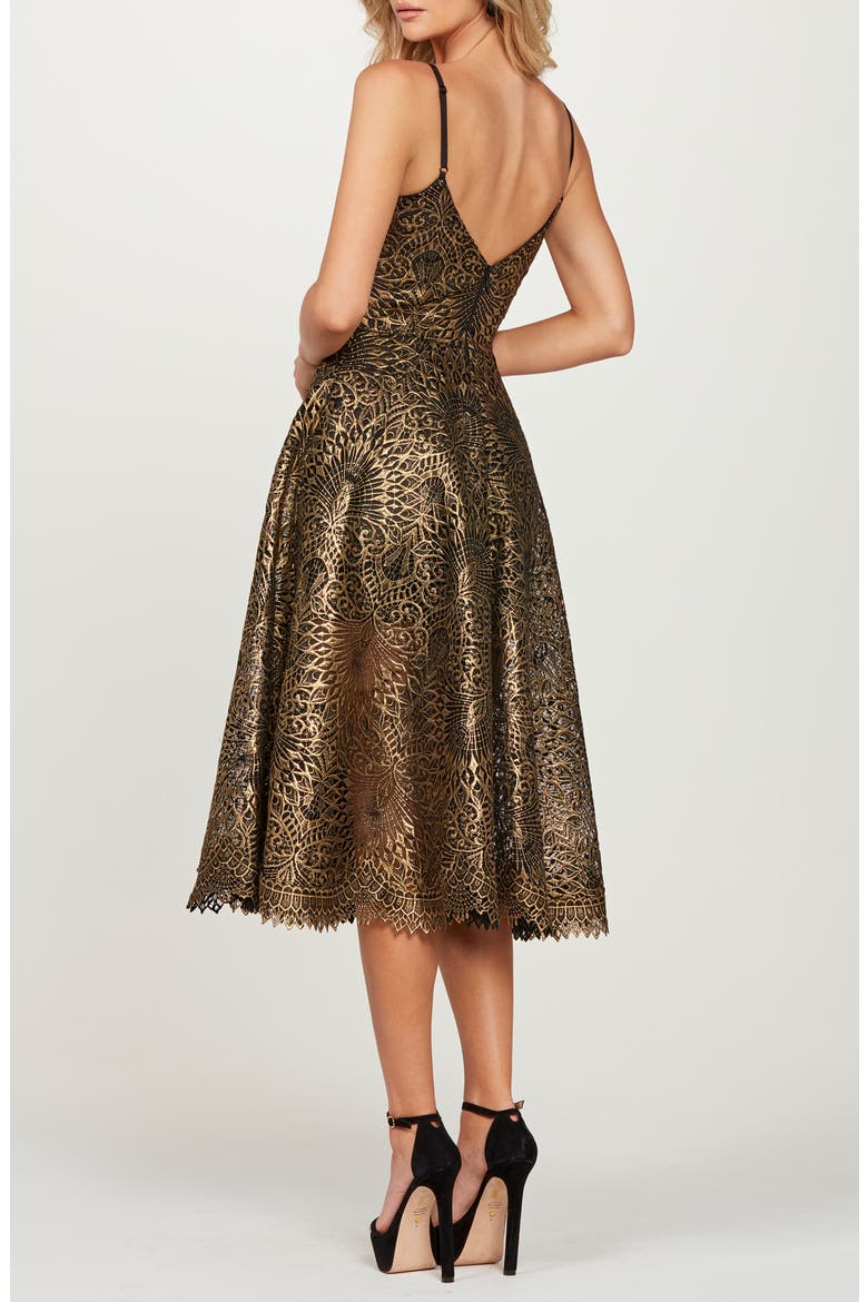 Taylor Metallic Lace Midi Cocktail Dress, Alternate, color, BRUSHED GOLD/ BLACK