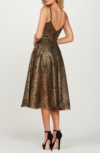 Taylor Metallic Lace Midi Cocktail Dress