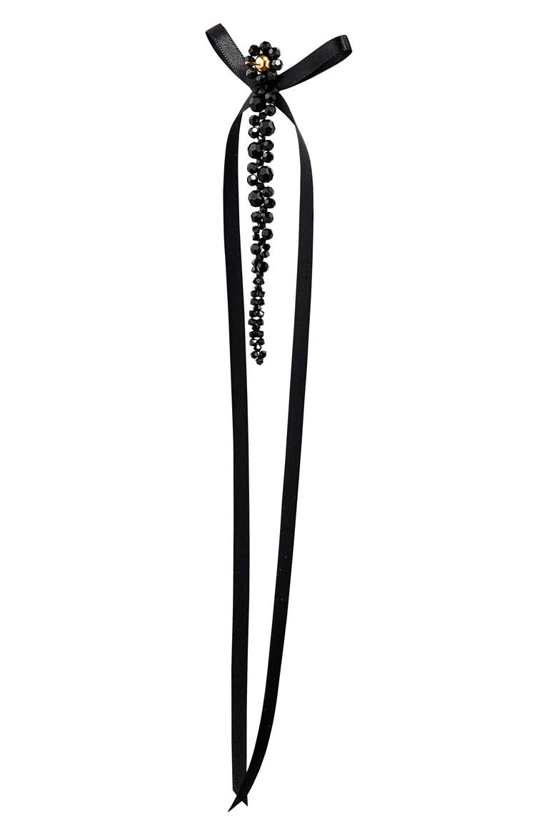 Bow Ribbon Beaded Drop Earrings, Alternate, color, JET/ BLACK