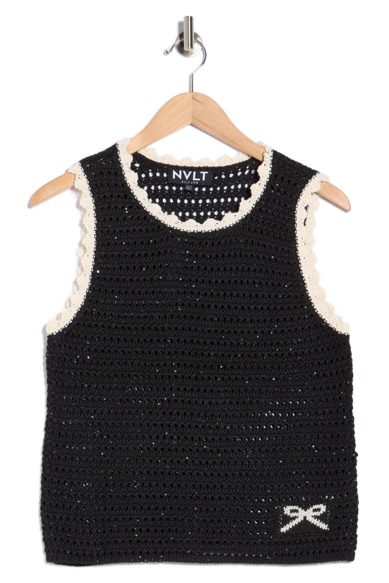 Contrast Trim Sweater Tank, Alternate, color, BLACK
