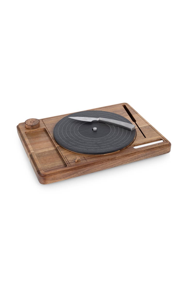 Toscana Turntable Acacia and Slate Cheese Board with Knife, Alternate, color, Acacia Wood