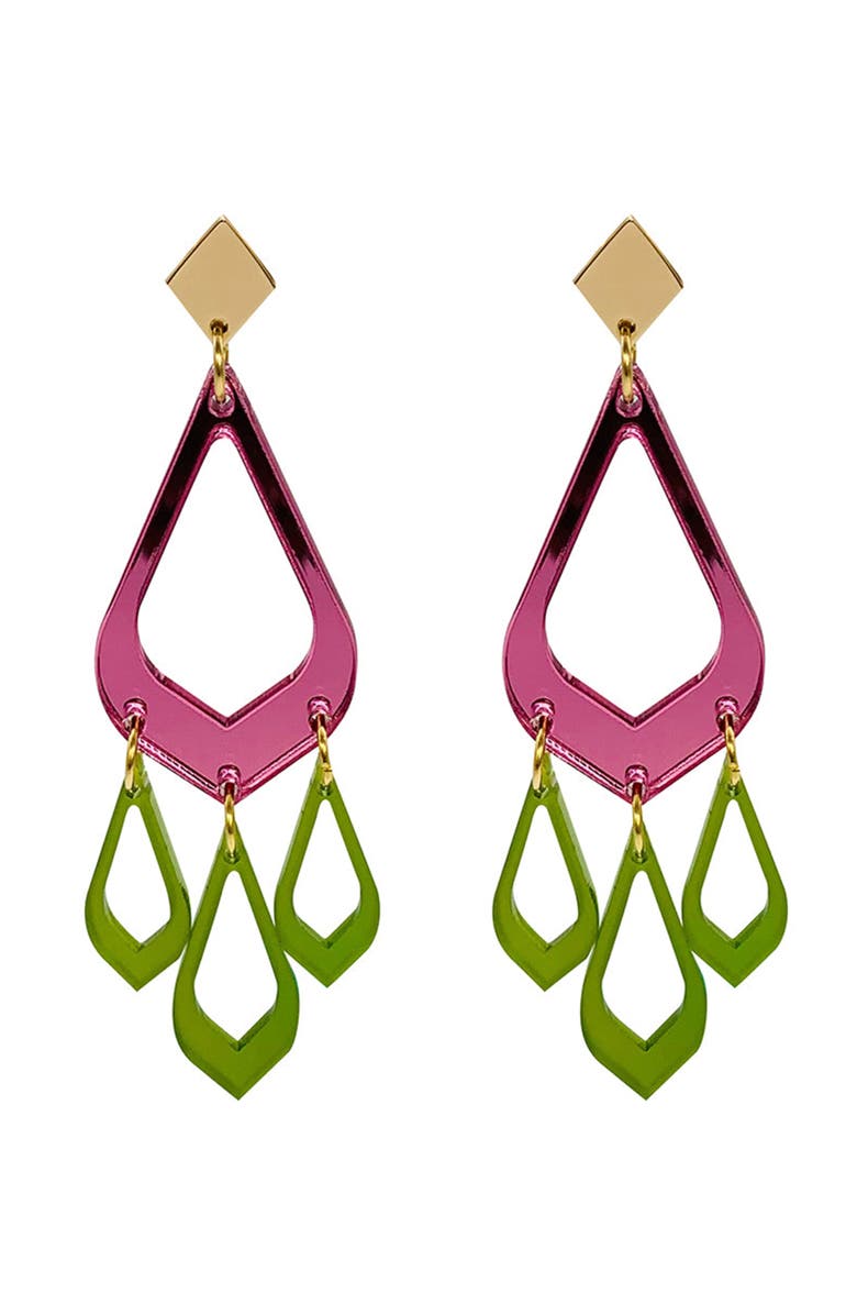 Toolally Feather Drop Earrings - Pink Mirror & Lime Zest, Main, color, Pink Mirror & Lime Zest