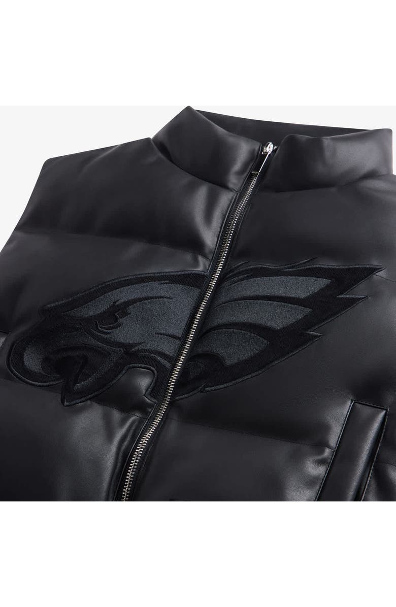 Off Season Women's Black Philadelphia Eagles Faux Leather Cropped Puffer Vest, Alternate, color, Black