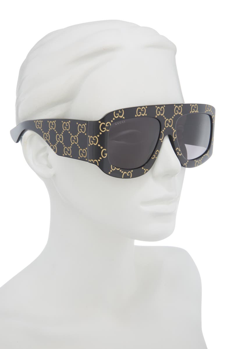 Gucci 59mm Shield Wrap Sunglasses, Alternate, color, Black Black Grey