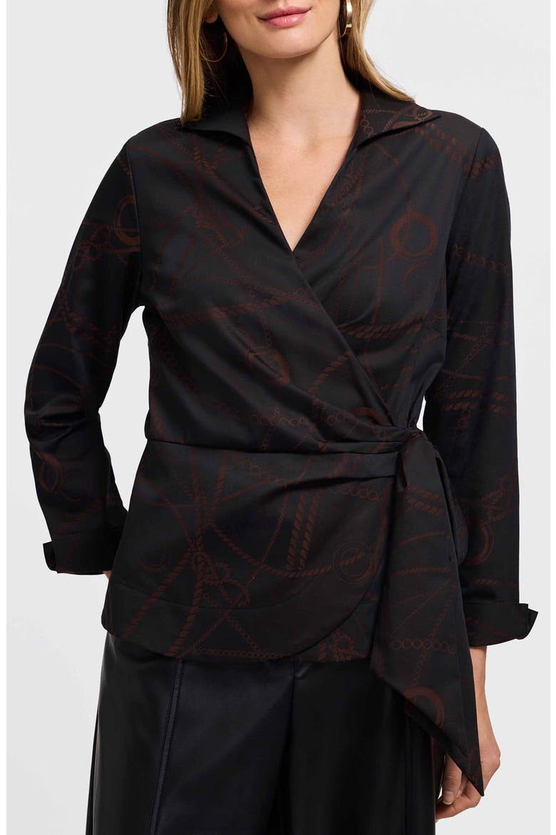 Salina Print Wrap Shirt, Main, color, COFFEE BROWN/ BLACK