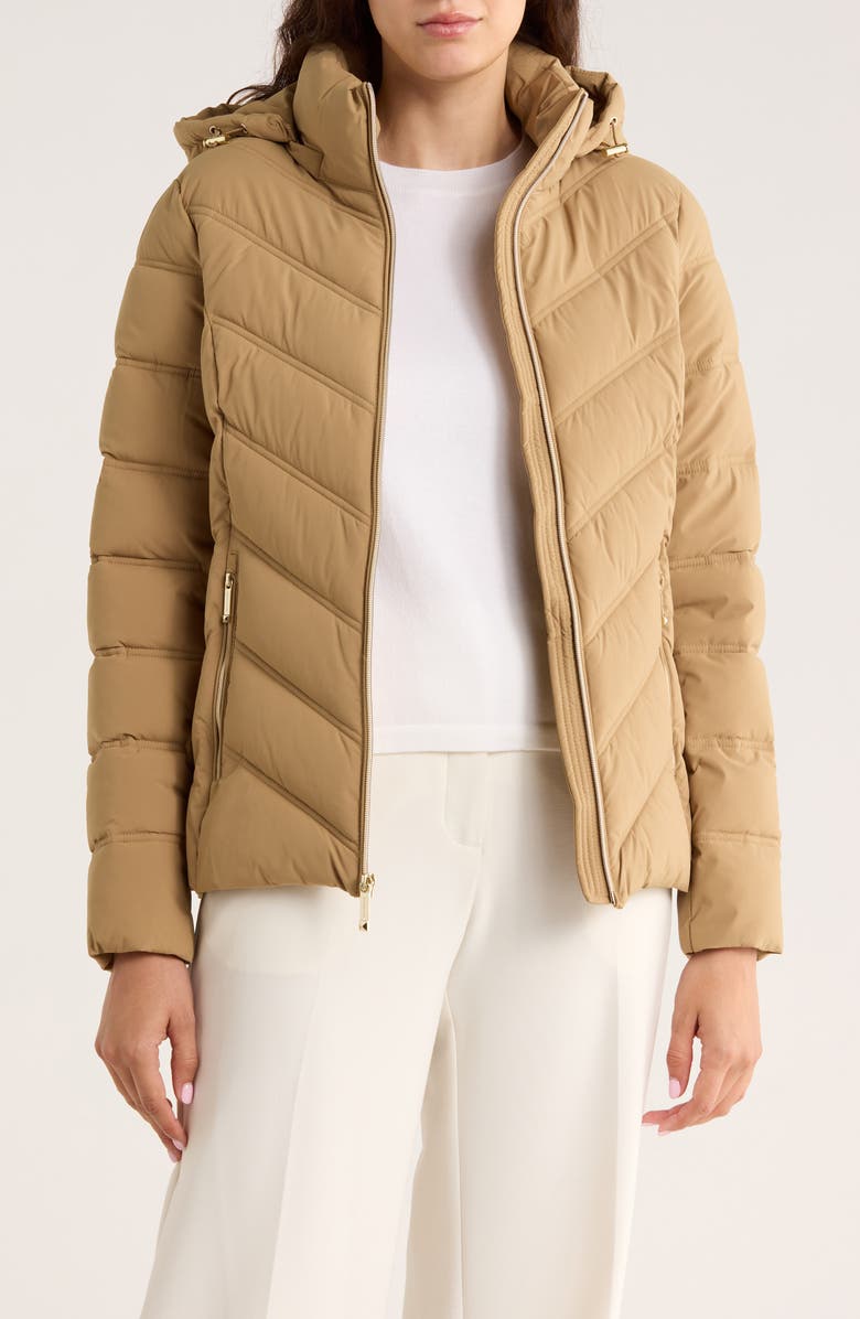 Michael Kors Water Resistant Chevron Quilted Jacket, Alternate, color, Dark Camel