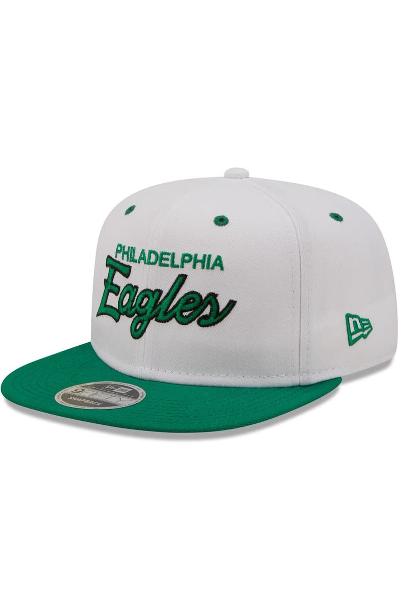New Era Men's New Era White/Kelly Green Philadelphia Eagles Sparky Original 9FIFTY Snapback Hat, Main, color,