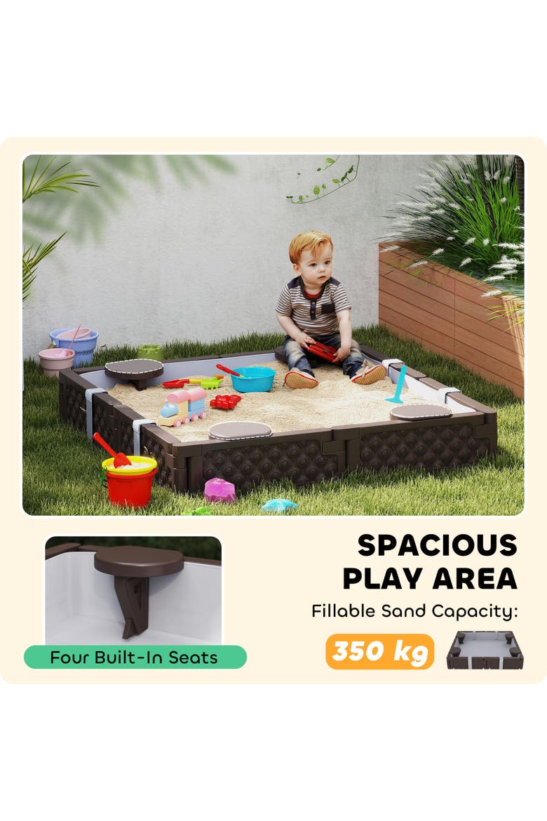 Kids Sandbox with Cover, 4 Seats & Bottom Liner, Alternate, color, Brown