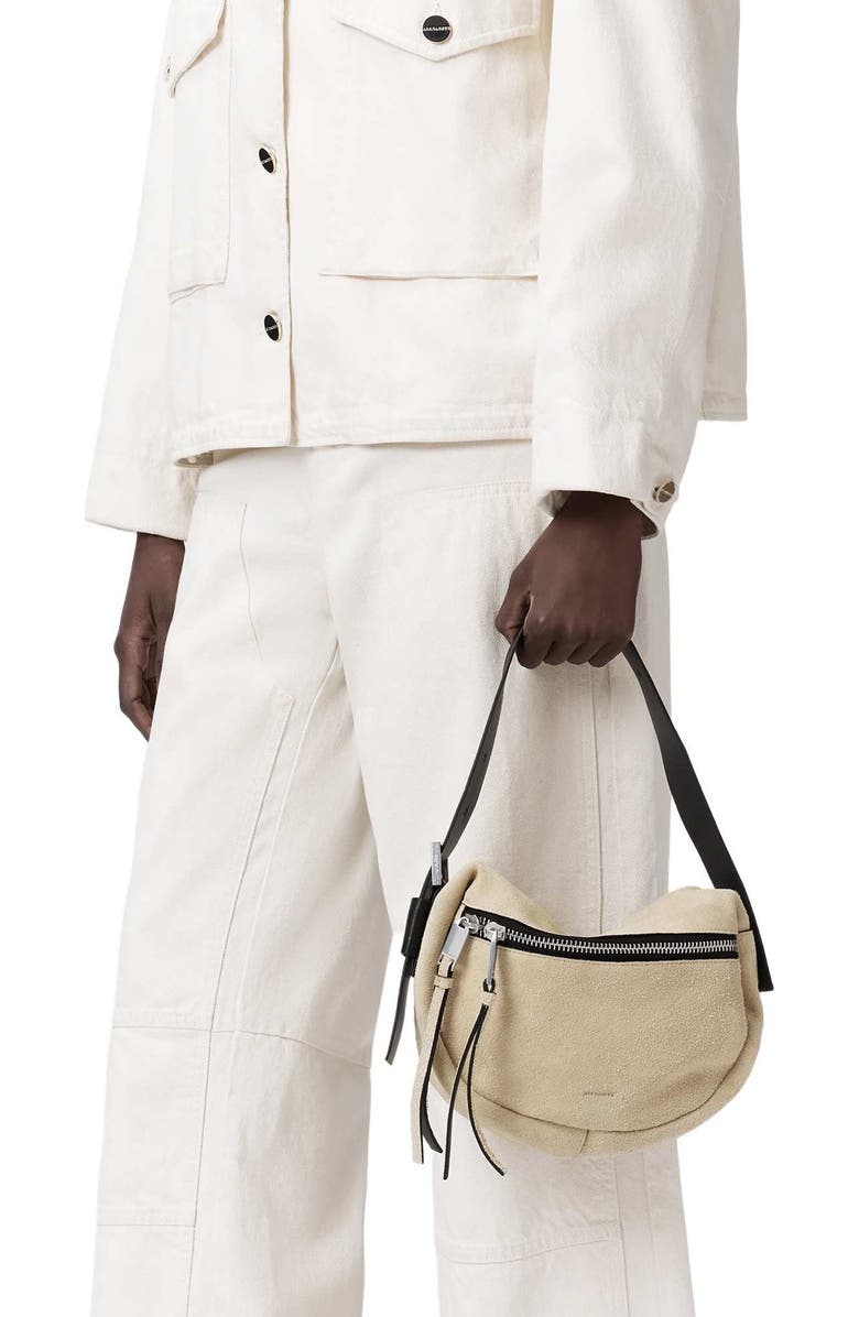 AllSaints Mini Noemie Suede Shoulder Bag, Alternate, color, Sahara White