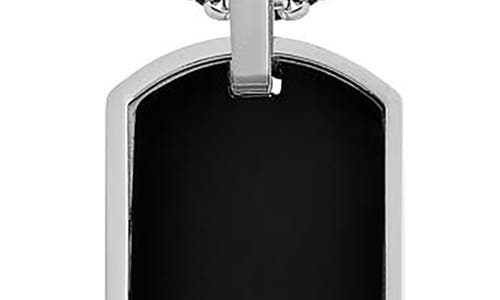Geoffrey Beene Stainless Steel Cubic Zirconia Dog Tag Pendant Necklace
