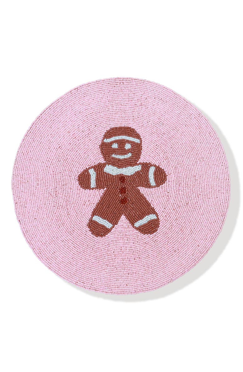 Tiramisu Gingerbread Man Beaded Placemat, Main, color, Pink/ Brown