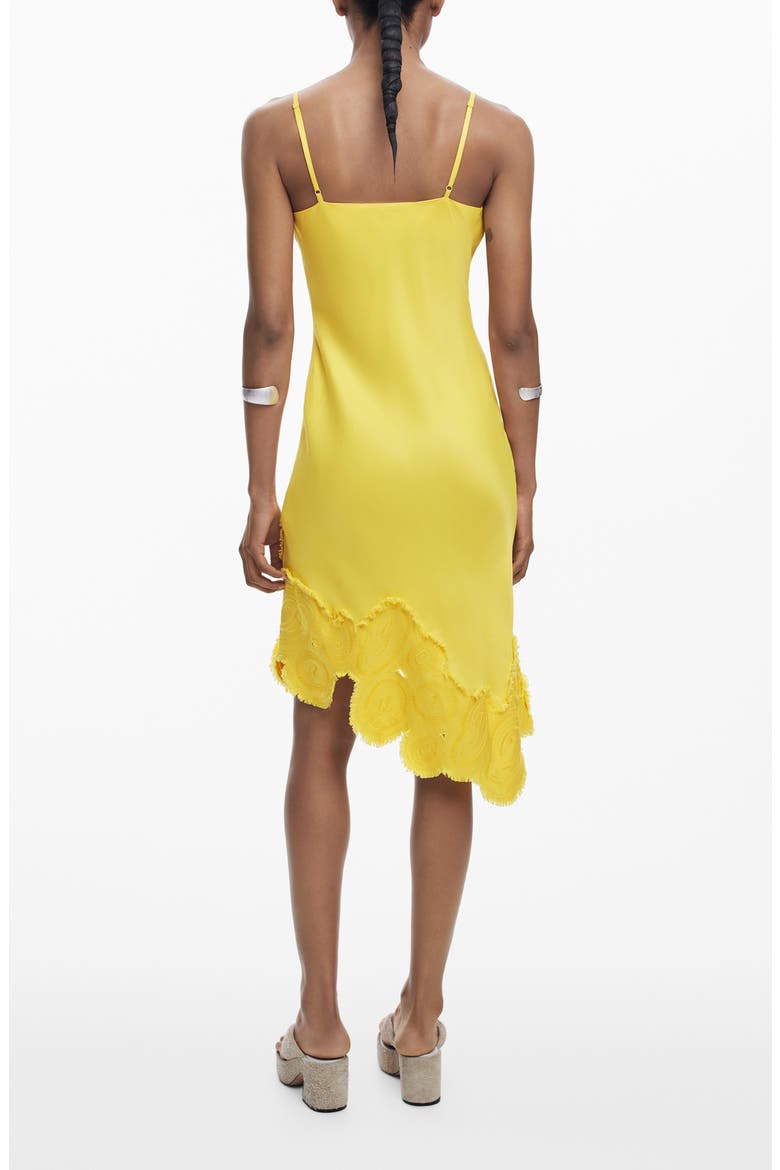 Embroidered Asymmetric Hem Satin Slipdress, Alternate, color, YELLOW