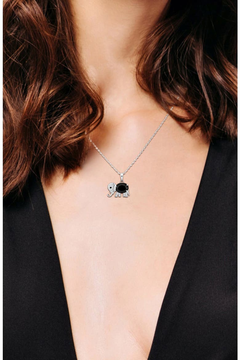 Black Spinel & White Topaz Elephant Pendant Necklace, Alternate, color, BLACK