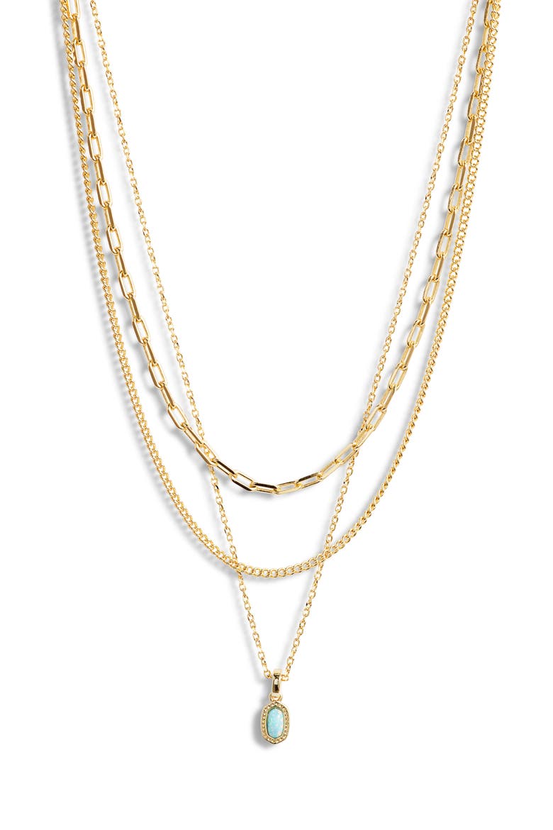 Mini Elisa Gold Triple Strand Necklace, Main, color, GOLD LIGHT TEAL OPAL