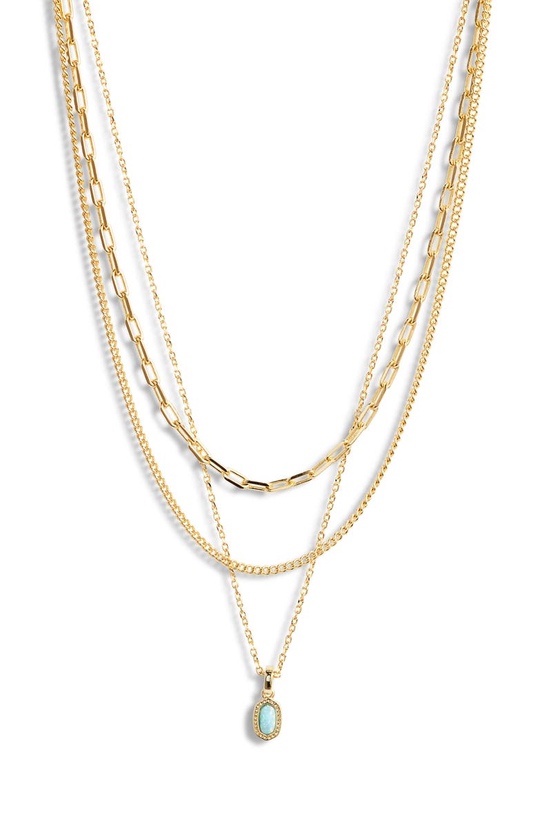 Kendra Scott Mini Elisa Gold Triple Strand Necklace, Main, color, Gold Light Teal Opal