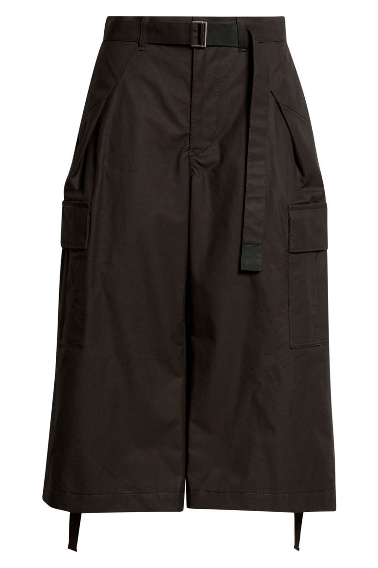 Weather Coated Cotton Twill Cargo Wide Leg Crop Pants, Main, color, BLACK
