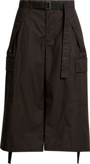 Sacai Weather Coated Cotton Twill Cargo Wide Leg Crop Pants