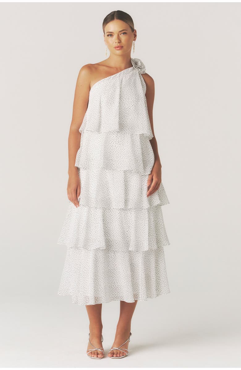 Six Stories Amora Corsage Detail Tiered Midaxi Dress, Main, color, White