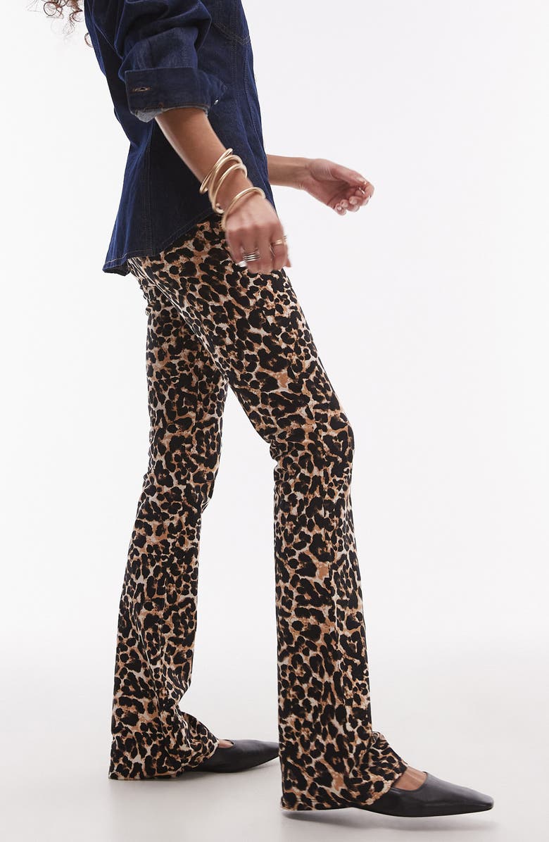 Topshop Leopard Print Bootcut Pants, Alternate, color, Brown Multi