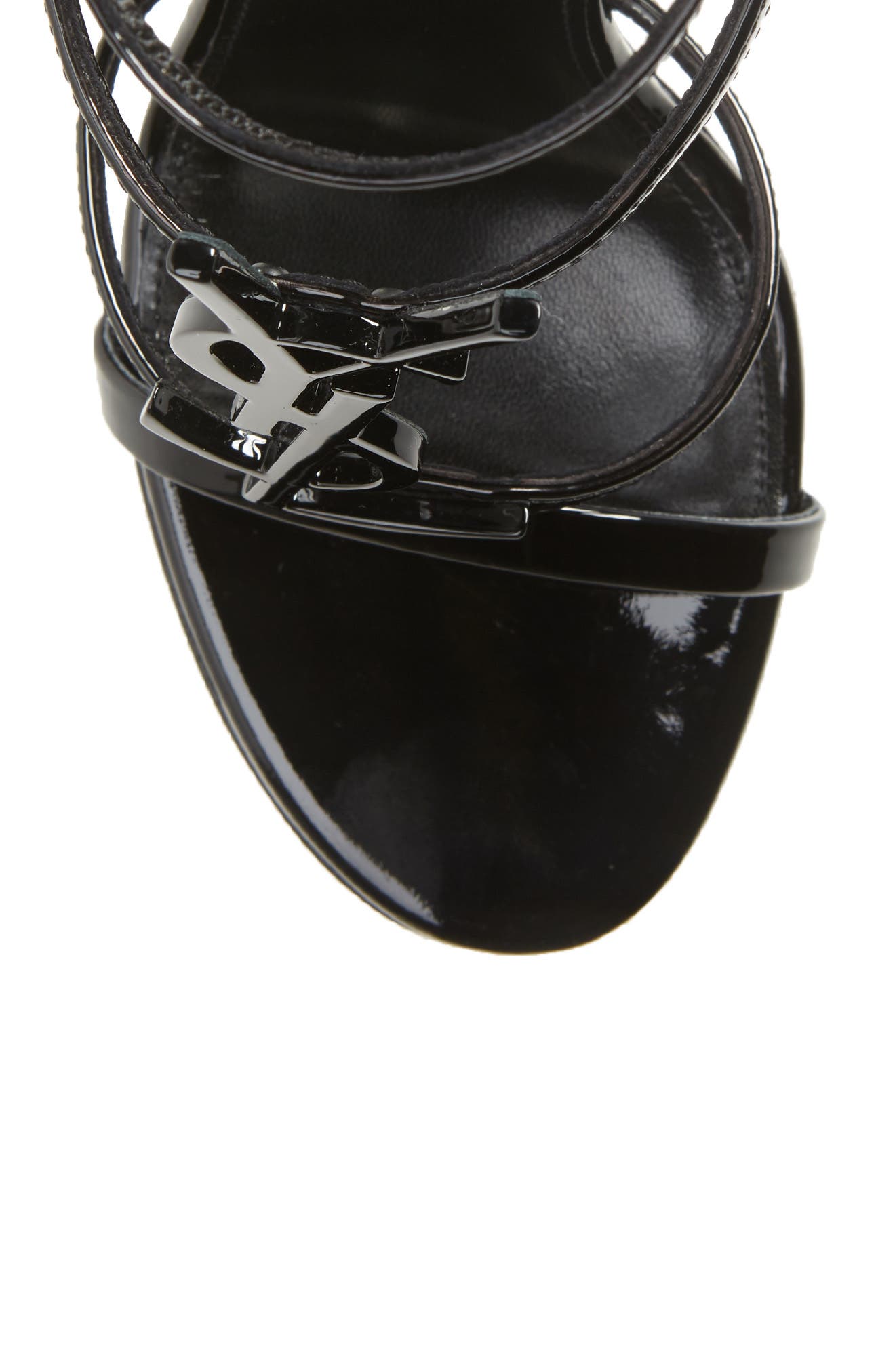 Saint Laurent Cassandra YSL Logo Sandal, Alternate, color, Black