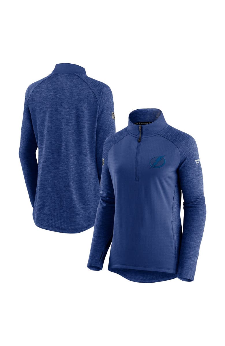 FANATICS Women's Fanatics Branded Blue/Heathered Blue Tampa Bay Lightning Logo Authentic Pro Travel & Training Raglan Quarter-Zip Jacket, Main, color, 