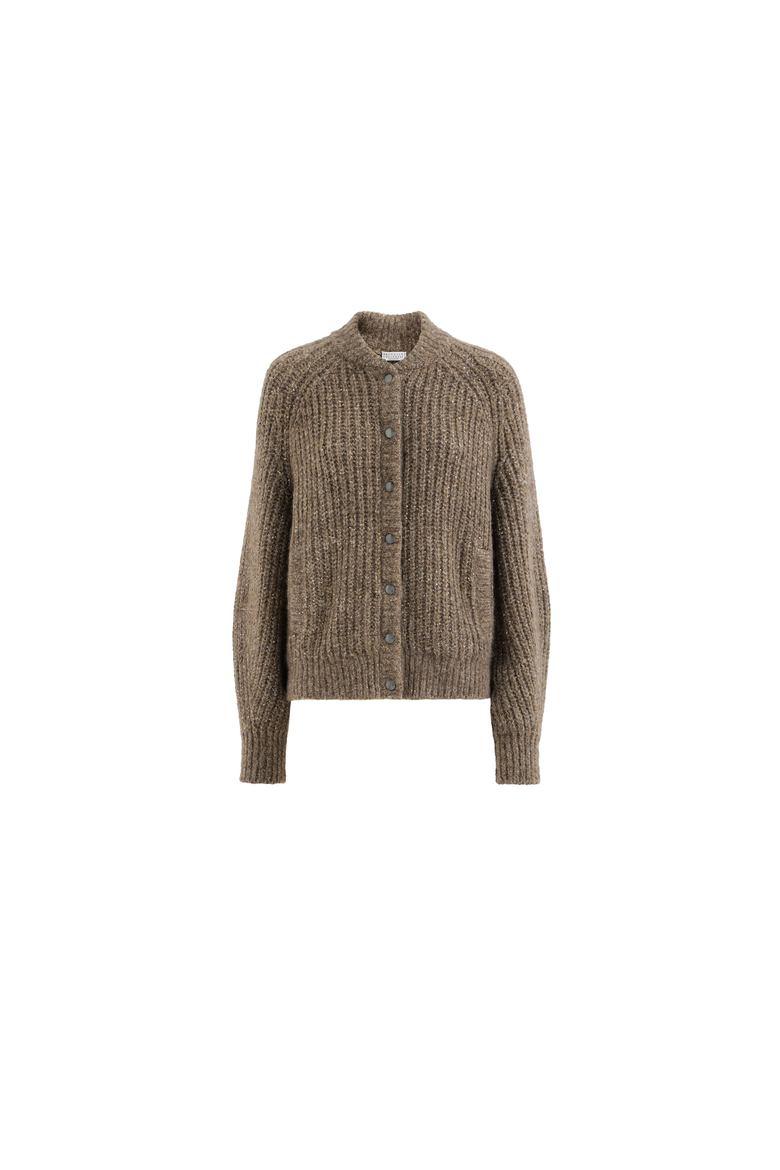 Dazzling Cashmere And Silk English Rib Cardigan, Alternate, color, Brown