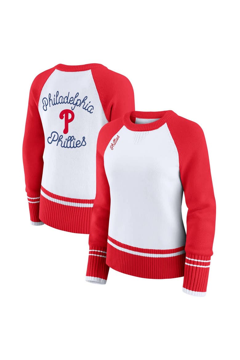 Women's WEAR by Erin Andrews White Philadelphia Phillies Colorblock Raglan Sweater, Main, color, White