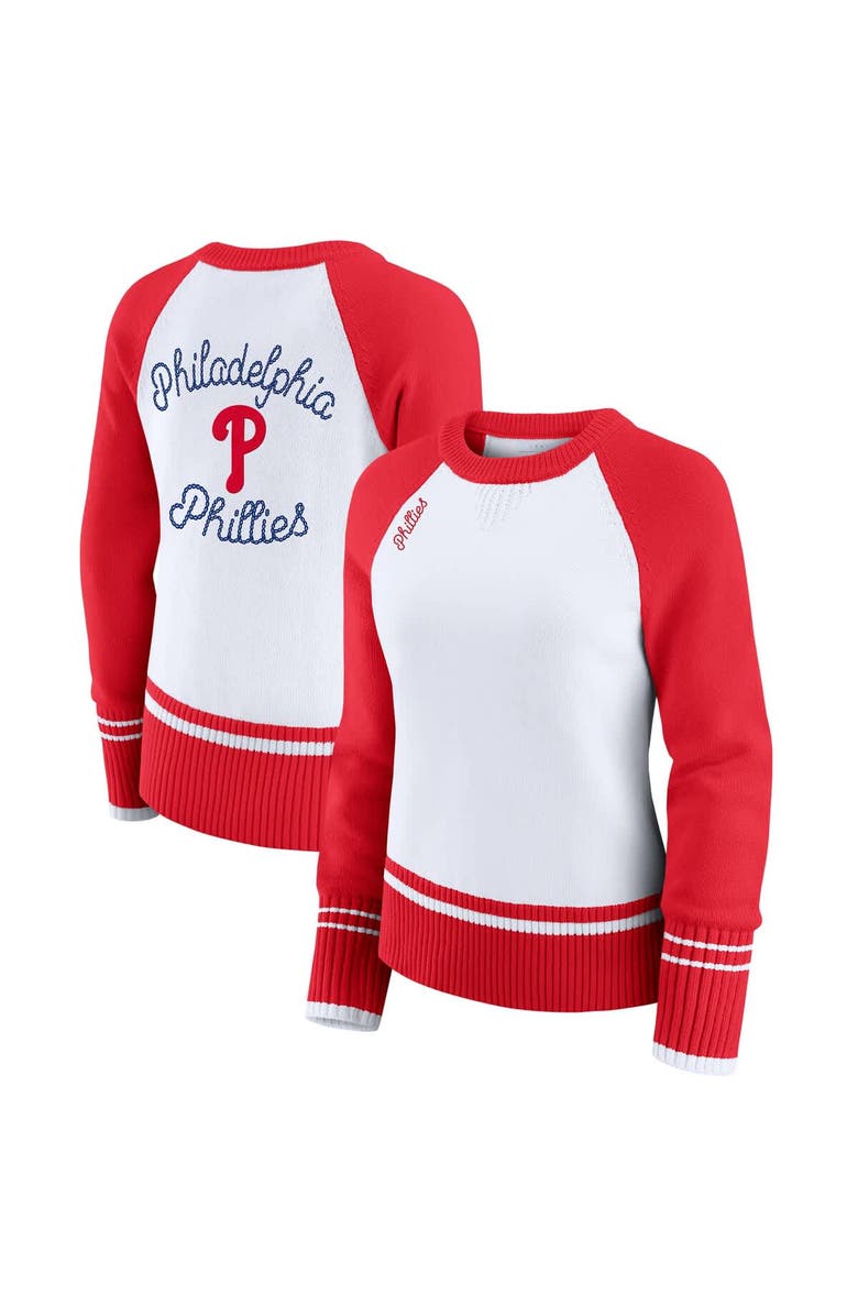 WEAR by Erin Andrews Women's WEAR by Erin Andrews White Philadelphia Phillies Colorblock Raglan Sweater, Main, color, White