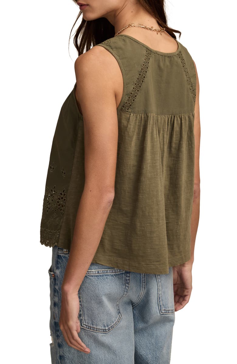 Lucky Brand Eyelet Embroidered Cotton Tank, Alternate, color, Dusty Olive