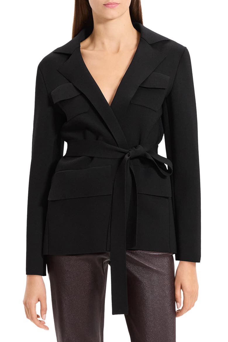 Belted Knit Blazer, Main, color, BLACK