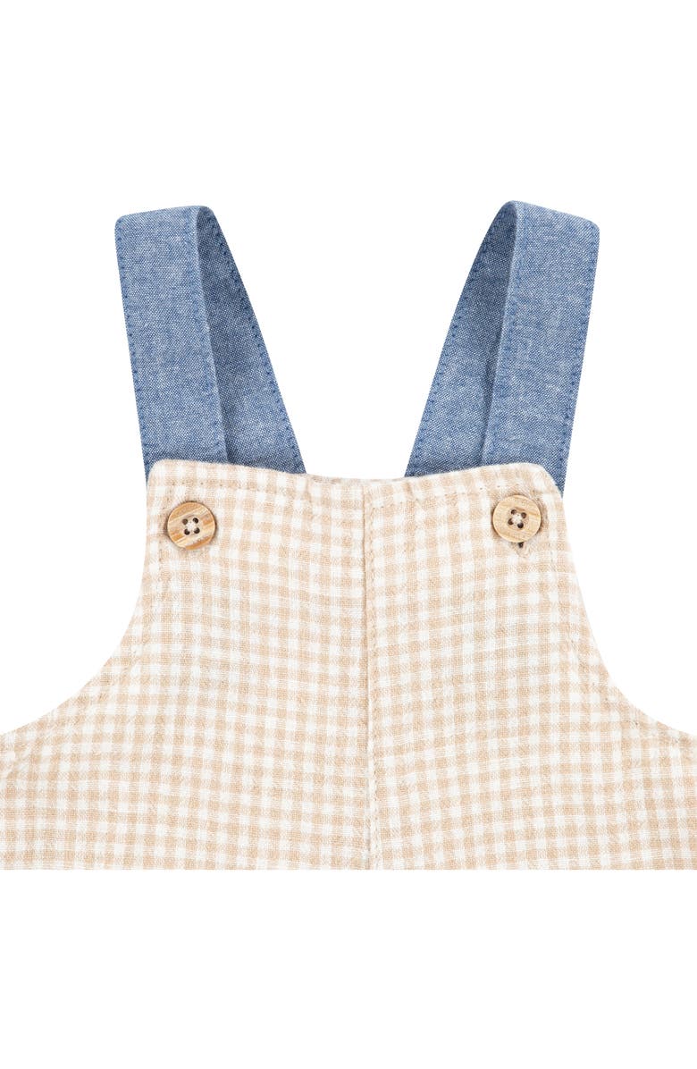 Levi's Logo Patch T-Shirt & Gingham Shortalls Set, Alternate, color, Oxford Tan