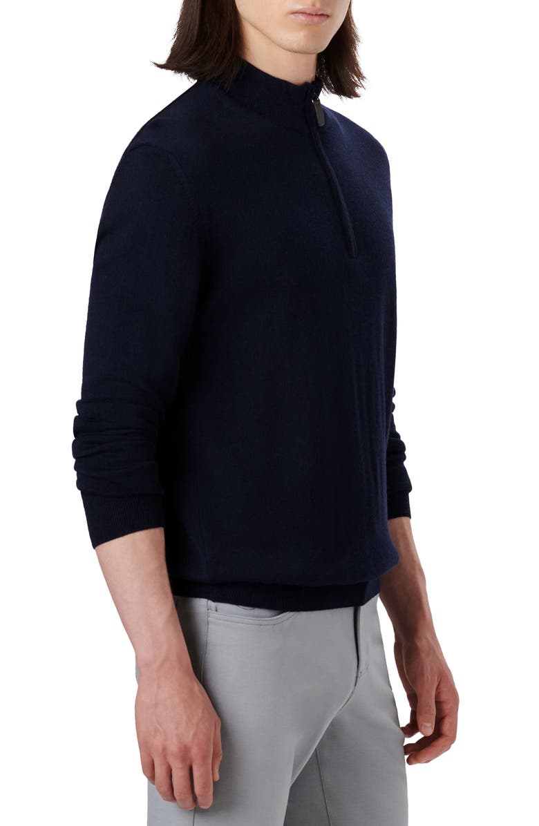 Bugatchi Water Repellent Merino Wool Quarter-Zip Pullover, Alternate, color, Midnight