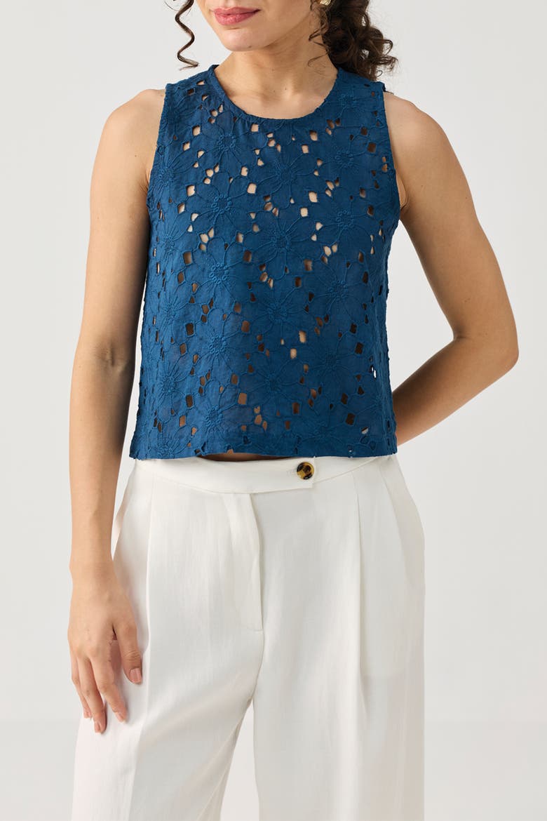 Embroidered Button-Back Top, Main, color, Embroidered Cotton Blue