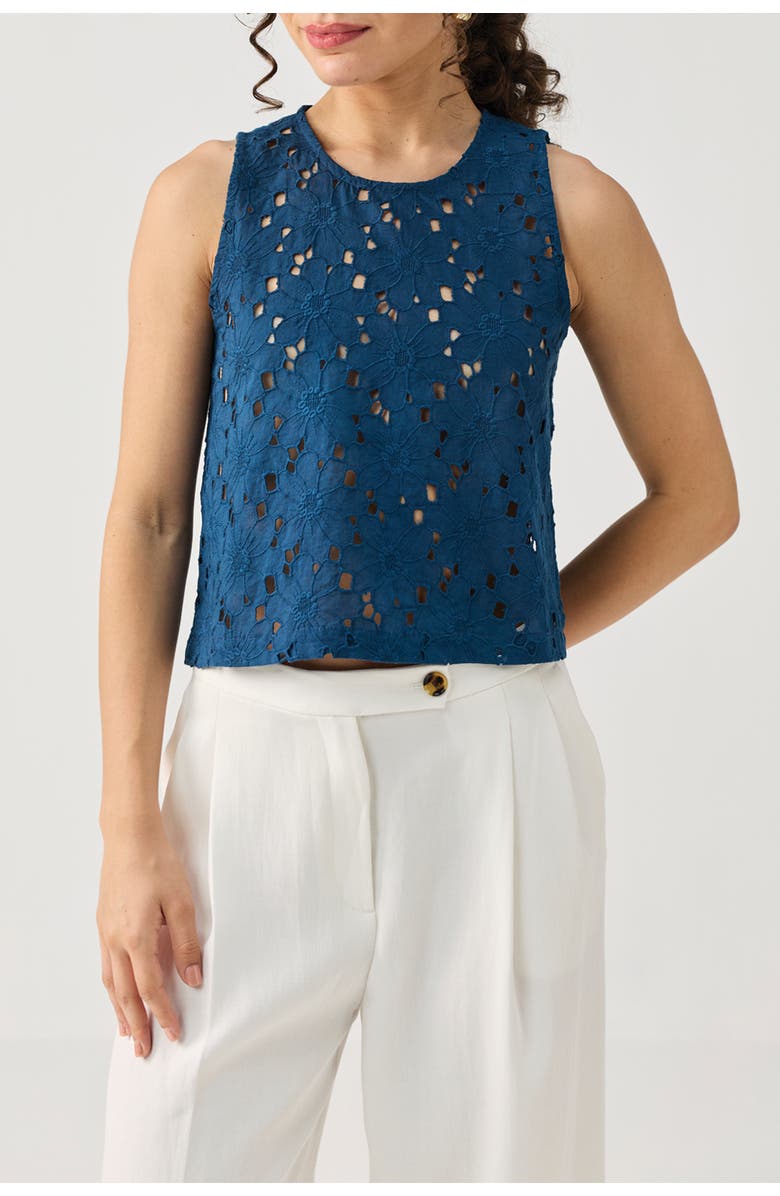 Reistor Embroidered Button-Back Top, Main, color, Embroidered Cotton Blue