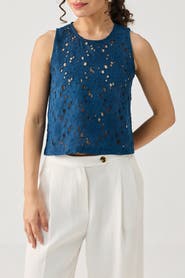 Reistor Embroidered Button-Back Top